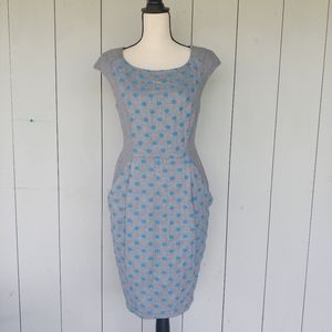 EVA FRANCO | Grey & Blue Polka Dot Wool Dress